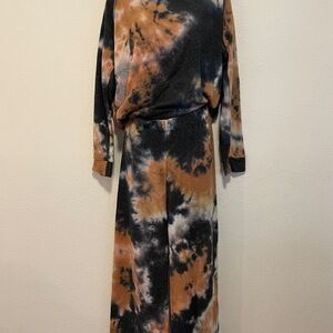 12th Tribe Brown Tie-Dye Long Sleeve Pajamas Set